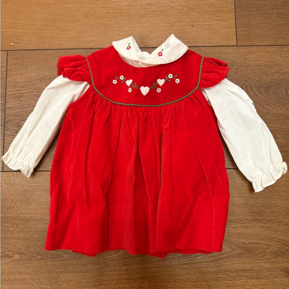 Red and White Baby Dress with Heart Embroidery